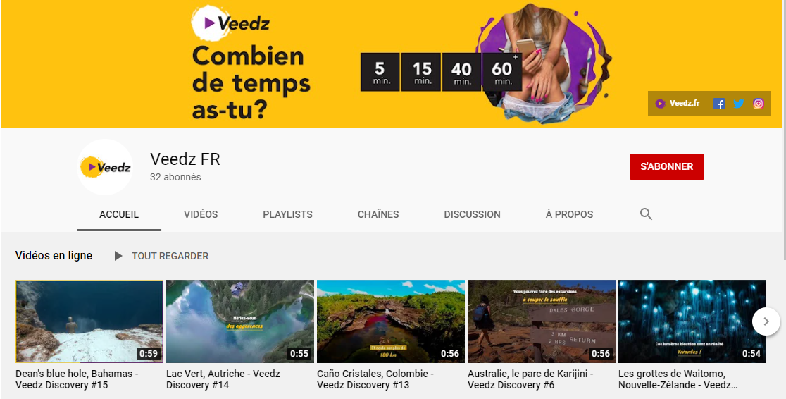 Capture d'écran de la page YouTube de Veedz