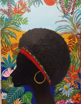 profils africains sur fond fleuri 