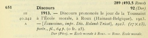 Père Dor - Discours (1913)(Bibliographie de Belgique)