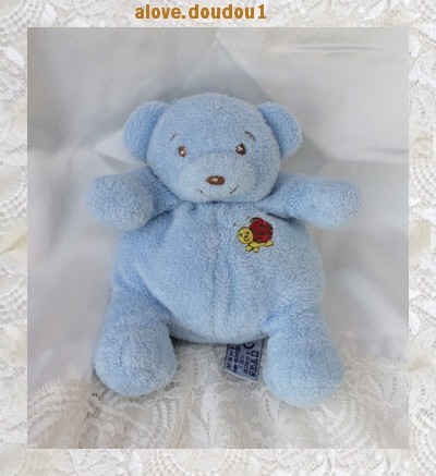 Doudou Peluche Ours Nounours Bleu Coccinelle Passeport Tendresse