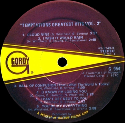 The Temptations : Album " Greatest Hits Vol. 02 " Gordy Records GS 954 [ US ]