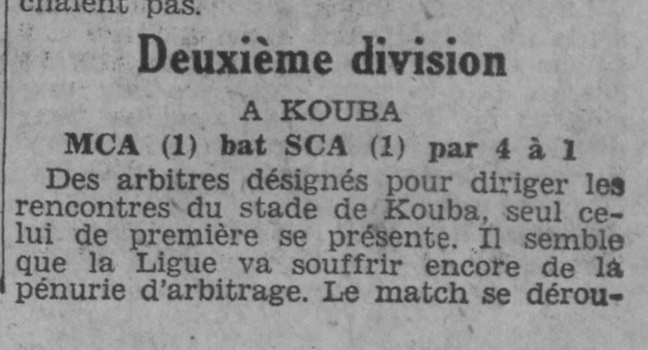 Dimanche 9.11.1930 à Kouba SCA (Sporting Club Algérois)-MCA 1-4