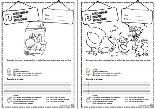 Ordonne, copie, colorie, écrire, phrases CP