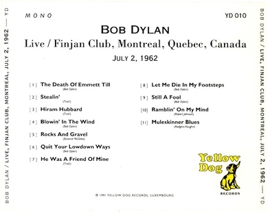 Live : Bob Dylan - Finjan Club Montreal - 2 juillet 1962