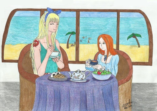 Miyuki et Marina buvant une tasse de thé