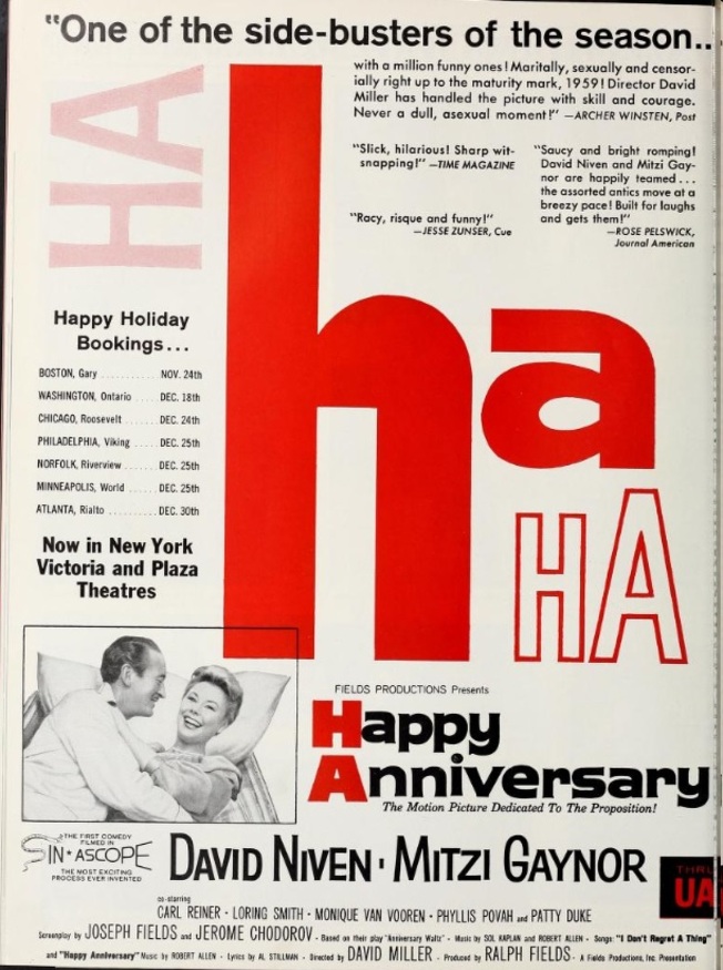 HAPPY ANNIVERSARY BOX OFFICE USA 1959