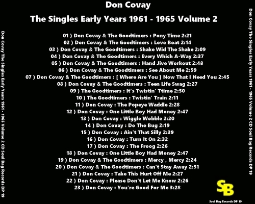 Don Covay : CD " The Singles Early Years 1961 - 1965 Volume 2 CD Soul Bag Records DP 19 [ FR ]