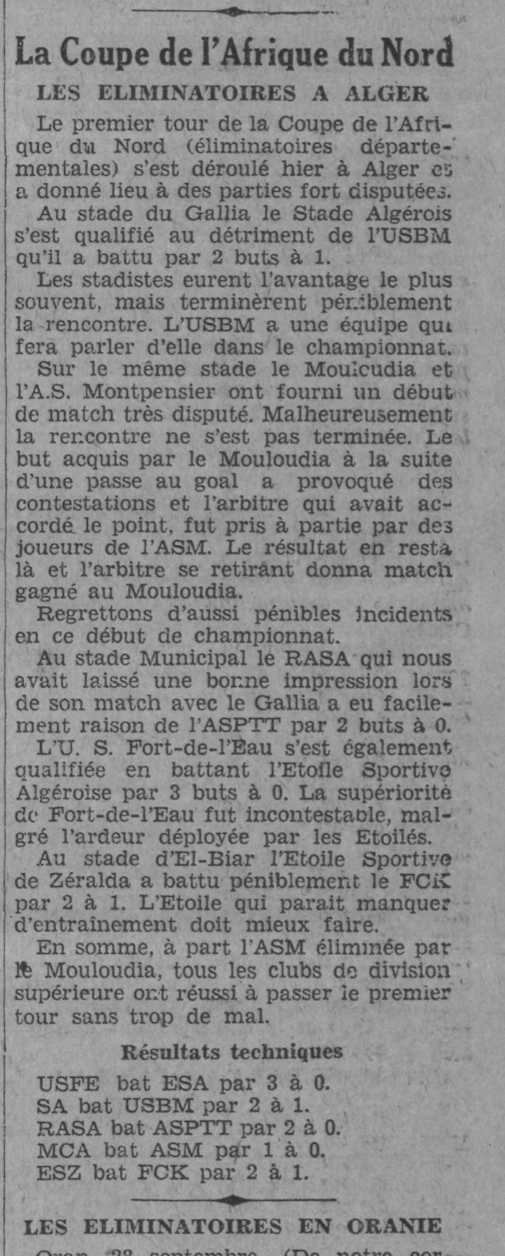 Dimanche 28.9.1930 Stade du Gallia coupe AFN  AS Montpensier-MCA 0-1