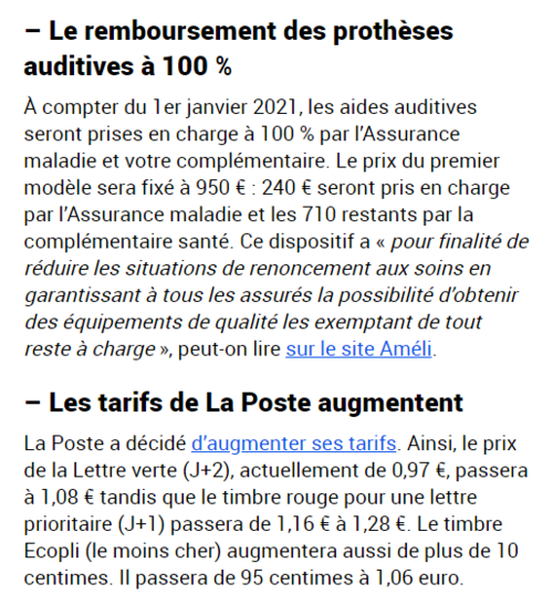 Nouvelles mesures au 1er janvier 2021.