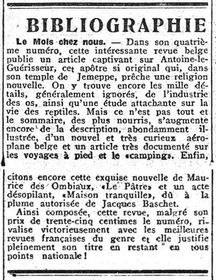 Le Mois chez nous (La Meuse, 3 novembre 1911)(Belgicapress)