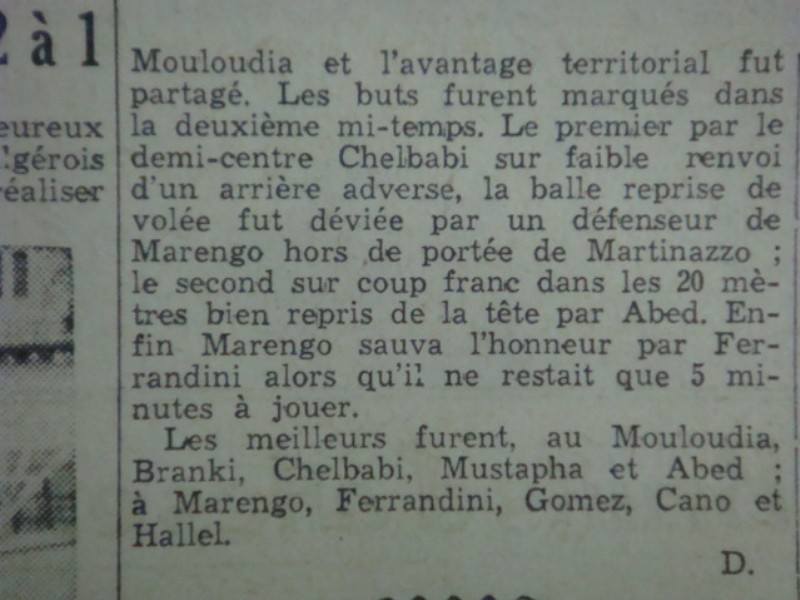 D 7.6.1936 à El Affroun MCA-O.Marengo 2-1 le MCA en HONNEUR