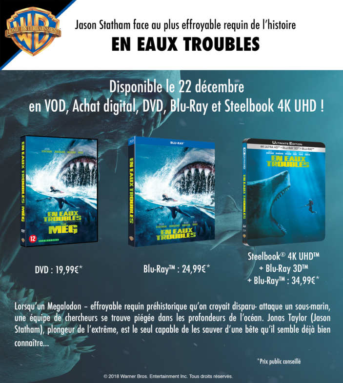 EN EAUX TROUBLES avec Jason Statham - Disponible le 22 décembre 2018 en VOD, Achat digital, DVD, Blu-Ray et Steelbook 4K UHD !