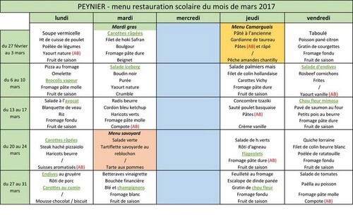 Menu de cantine scolaire