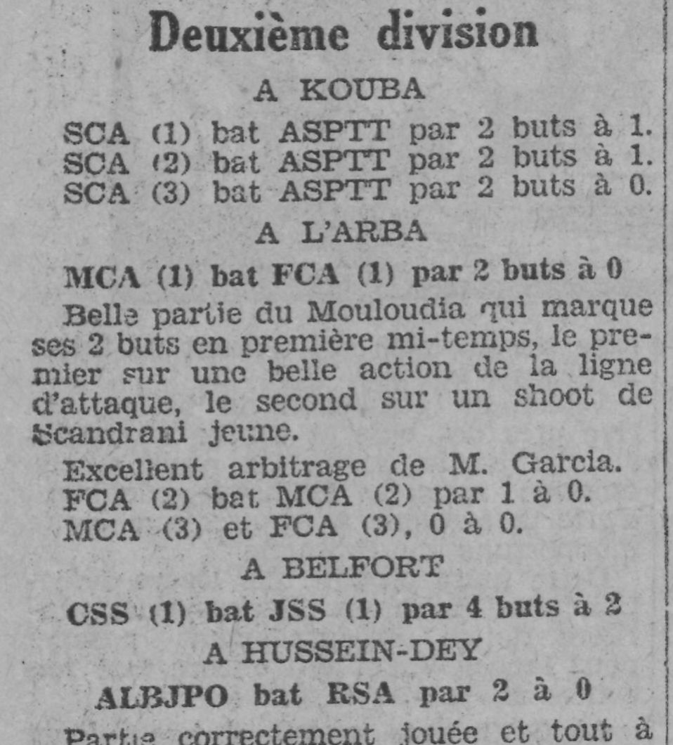 Dimanche 15.2.1931 à Larbâa FCA-MCA 0-2