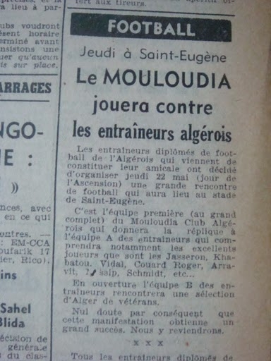 Juin 1952 Amical MCA-Entraineurs Algérois