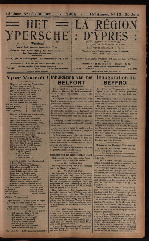 Ypres - Inauguration du beffroi (Her Ypersch Nieuws 30 juin 1934)(historischekranten.be)
