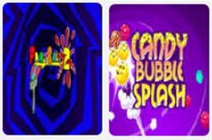 Les affiches des jeux « Paintball 2 » et « Candy Bubble Splash »