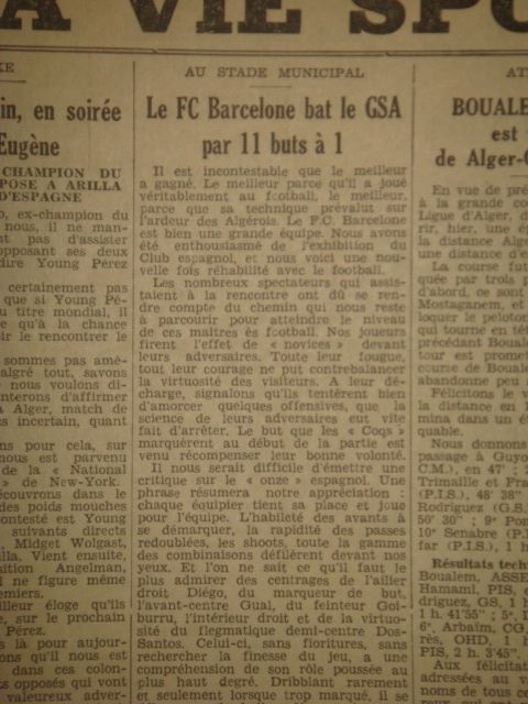 8.5.1932 le FC Barcelone à Alger écrase le Gallia 11-1