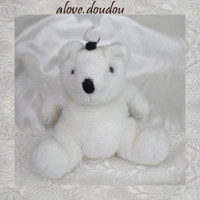 Doudou Peluche Ours CP Blanc Assis Abeille Guêpe Tête Vintage Colmar