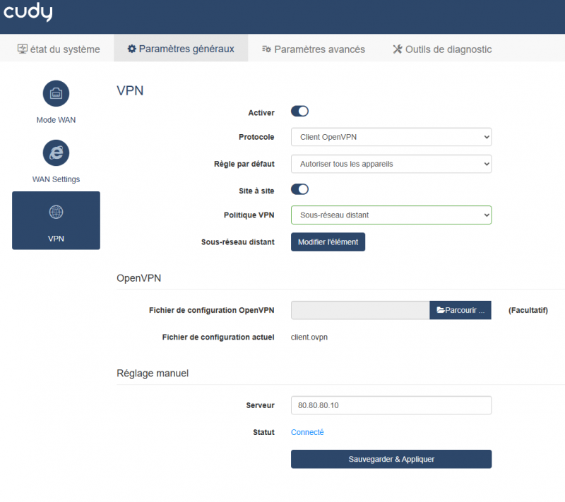 VPN OpenVPN de site-à-site avec le Cudy R700 (VPN NATé)