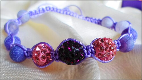 Bracelet shamballa violet et  perles agathe efflorescence violet