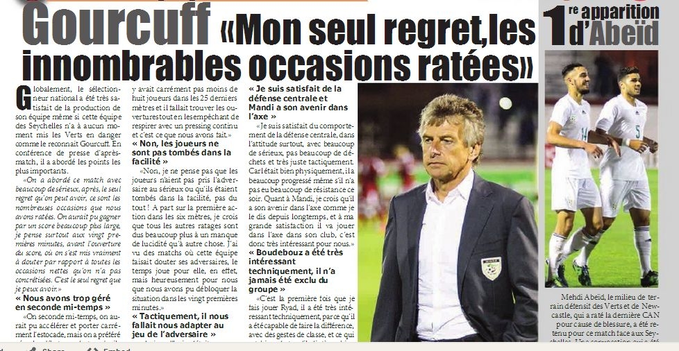 samedi 13.06.2015 à Blida EN-Seychelles 4-0 Gourmi et Hachoud remplaçants