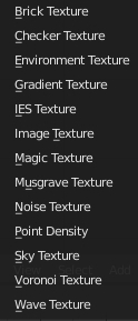 Les choix sous texture dans le Shader Editor