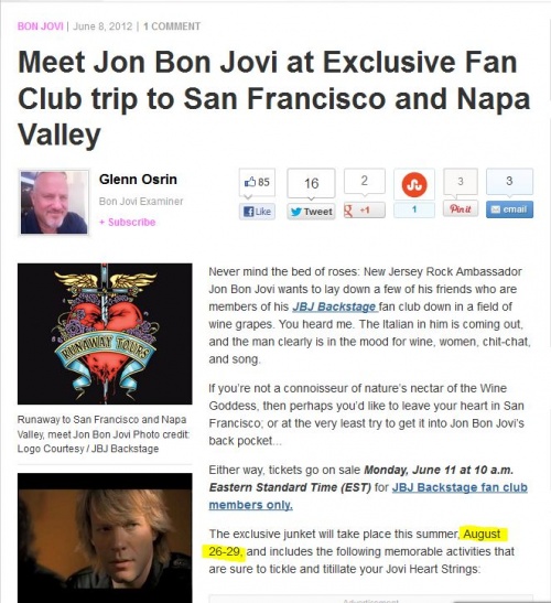 Meet Jon Bon Jovi at Exclusive Fan Club trip to San Francisco and Napa Valley 