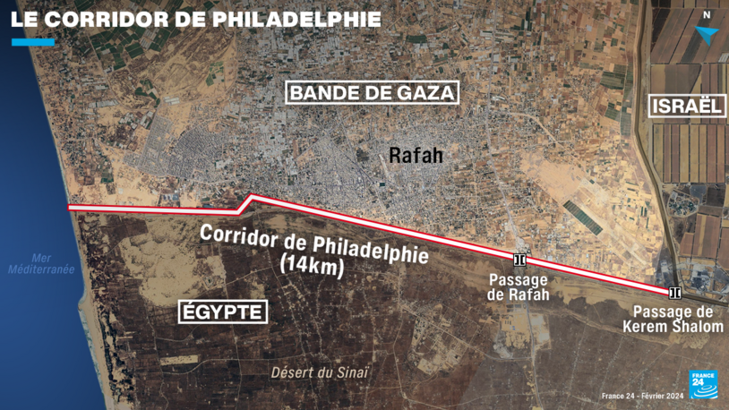 Carte du sud de la bande de Gaza.