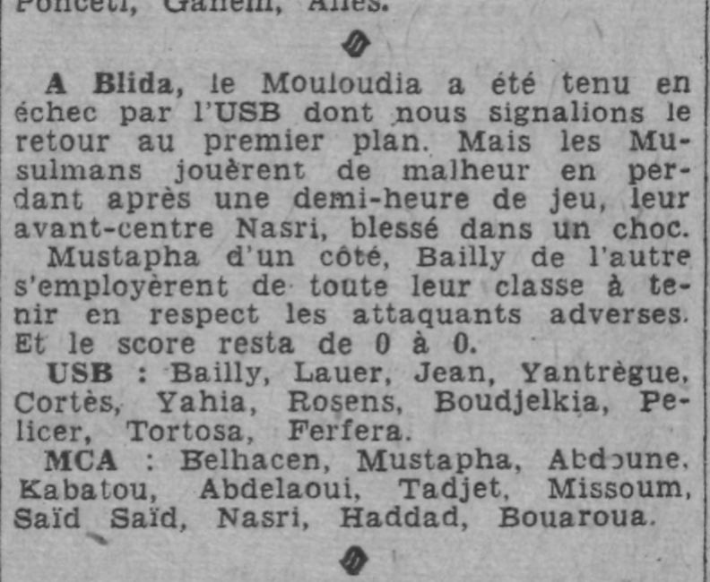 D 15.10.1944 à Blida USB-MCA 0-0