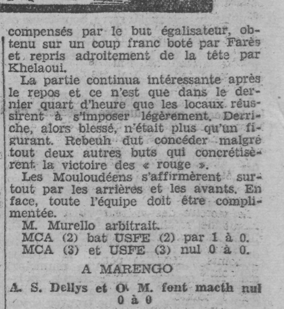 Dimanche 27.11.1932 à Fort de l'Eau USFE-MCA 4-1