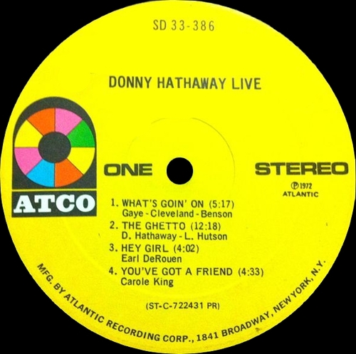 Donny Hathaway : Album " Live " Atco Records SD 33-386 [ US ]