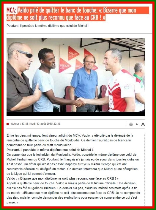 Valdo prié de quitter le banc de touche