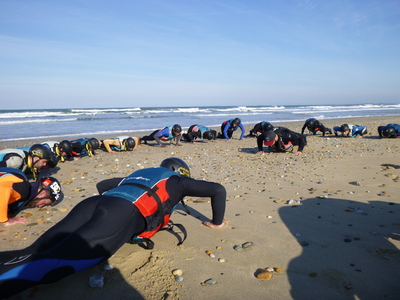 city street camp beach training in the sea