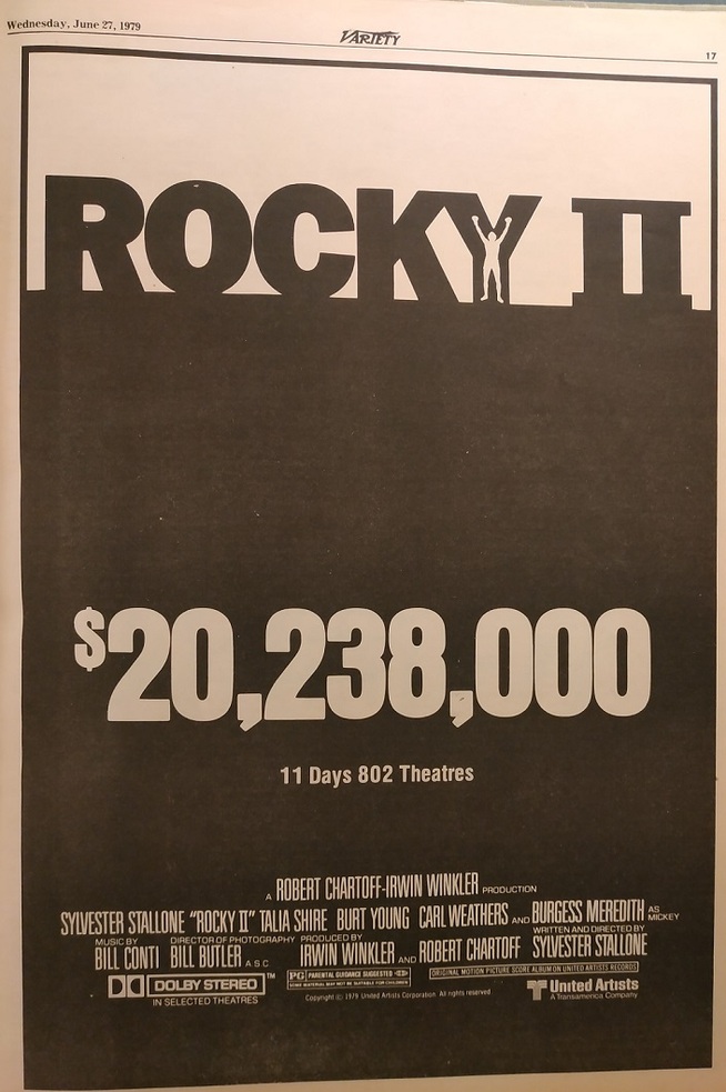 ROCKY 2 LA REVANCHE - SYLVESTER STALLONE BOX OFFICE 1979
