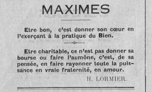 Henri Lormier - Maximes (Le Fraterniste, 1er mars 1934)