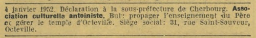 Octeville (Journal officiel de la République française 1er février 1952)