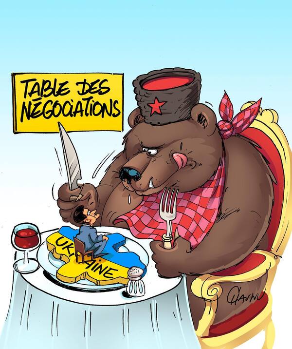 Les caricaturistes ne ménagent pas l'ours russe et le résident du Kremlin....