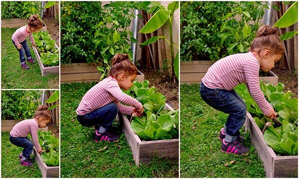Un enfant cultivant son jardin en permaculture