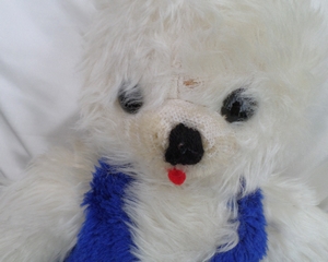 Doudou Ours Peluche Bleu Et Blanc Vintage