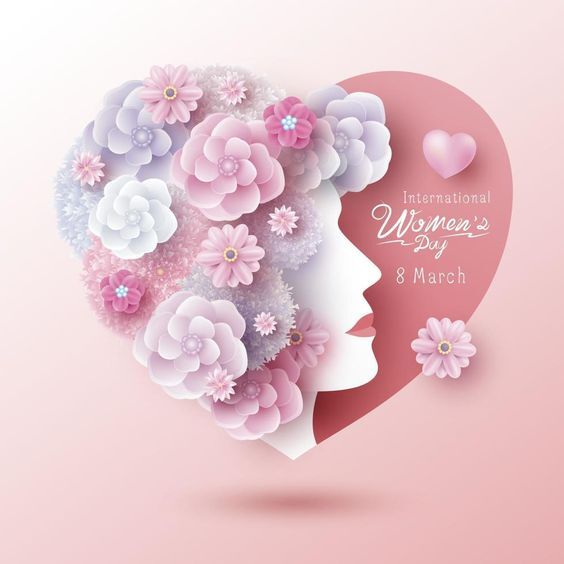 Peut être une image de une personne ou plus, fleur et texte qui dit ’International Women 8 March’