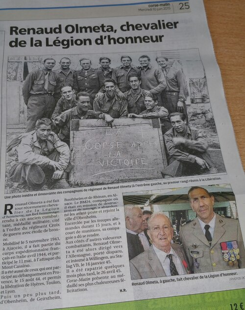 * Renaud OLMETA (Génie) a été fait Chevalier de la Légion d'Honneur