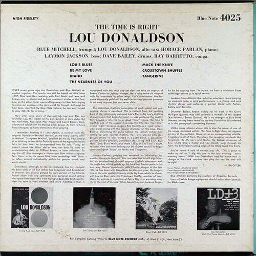 Lou Donaldson : Album " The Time Is Right " Blue Note Records BLP 4025 [ US ]