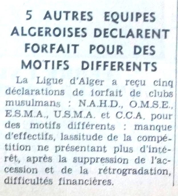11 Mars 1956 Le MCA et les clubs Musulmans se retirent