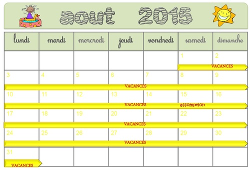 Suite calendrier 2014 2015 mois d'août