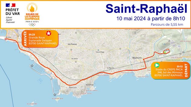 Carte avec le parcours de la flamme à Saint Raphaël