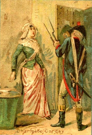 Charlotte Corday. Emprisonnée à la conciergerie, le 15 juillet 1793 (chromo Chocolat de la Toison d'or).