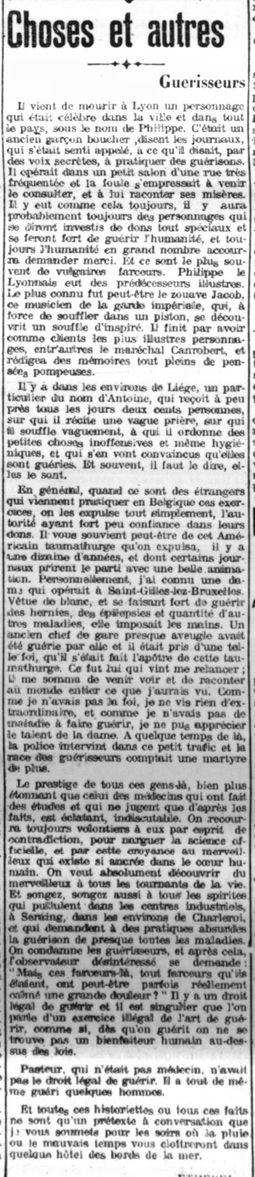 Les guérisseurs (La Métropole, 12 août 1905)(Belgicapress)