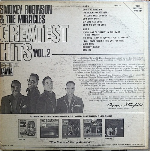 Smokey Robinson & The Miracles : Album " Greatest Hits Vol. 2 " Tamla Records TS 280 [ US ]