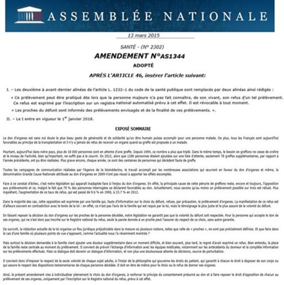Amendement de l'assemblée nationale